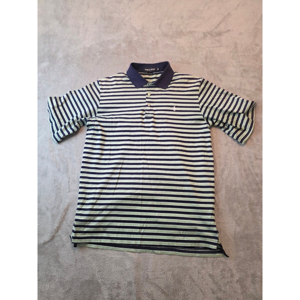 Polo Golf Ralph Lauren Polo Shirt Mens Medium Blue Green Striped Short Sleeve